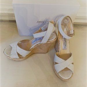Jimmy Choo Ankle Strap White Espadrille/Wedges